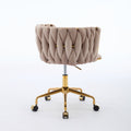 Velvet Vanity Chair With Wheels, Accent Chair Makeup Vanity Chair With Hand Woven Backrest, Modern 360 Swivel Home Office Desk Chair For Study, Bedroom, Living Room Gray Iron Gray Primary Living Space Foam Modern Lounge Chair Cross Back 1 Velvet