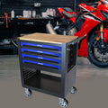 4 Drawers Multifunctional Tool Cart With Wheels And Wooden Top Blue Black Blue Metal