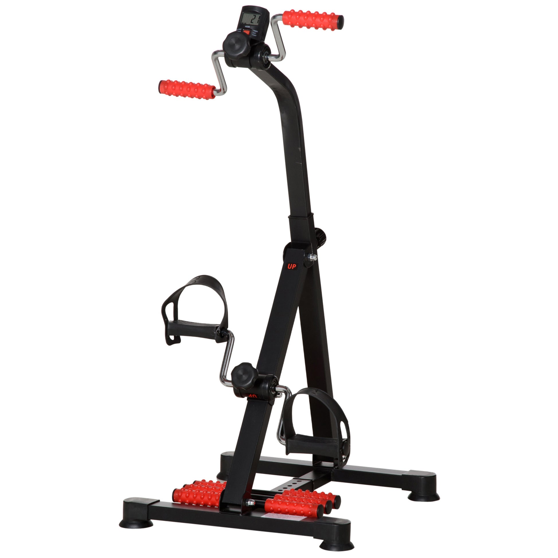 Soozier Pedal Exerciser, Hand Arm Knee And Leg Exercise Machine For Seniors, Height Adjustable, With Lcd Display And Foot Massage Roller Black Red Steel