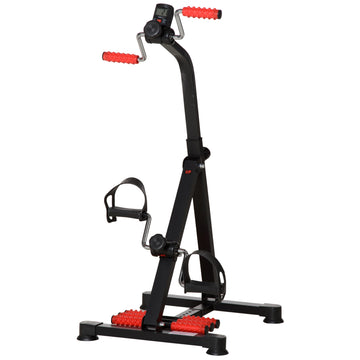 Soozier Pedal Exerciser, Hand Arm Knee And Leg Exercise Machine For Seniors, Height Adjustable, With Lcd Display And Foot Massage Roller Black Red Steel