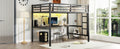 Metal Full Size Loft Bed With Power Outlet And Led Lighted, Space Saving, Noise Reduced, Black Full Black Metal