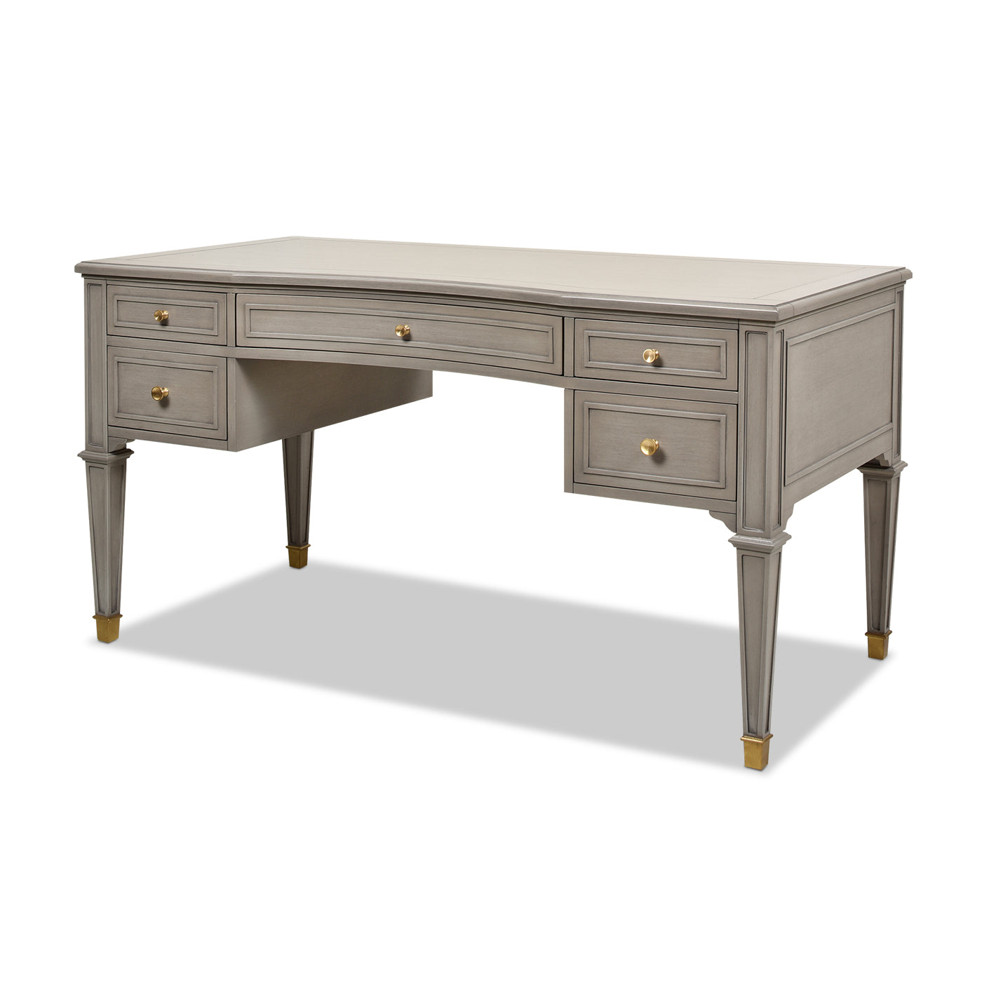 Dauphin Gold Accent 5 Drawer Wood Executive Desk, Grey Cashmere Wood Gray Solid Wood Mdf Wood