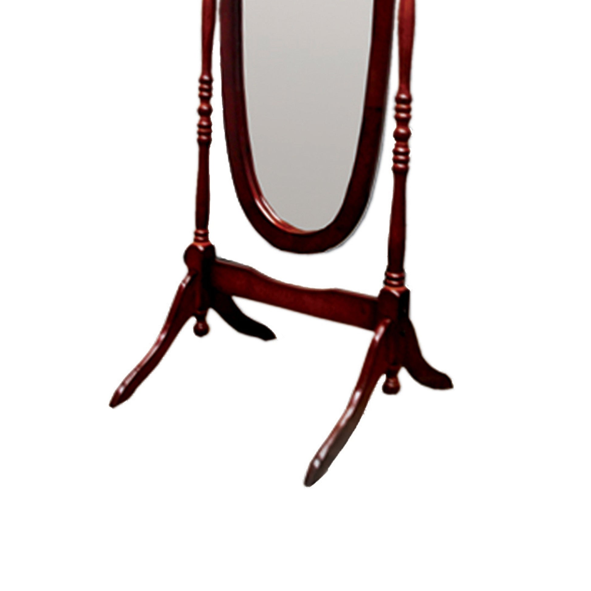 59.25" Tall Standing Wooden Floor Mirror With Cherry Finish, Oval Shape Cherry Wood