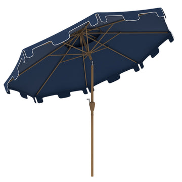 Outsunny 9' Patio Umbrella With Push Button Tilt And Crank, Double Top Ruffled Outdoor Market Table Umbrella With 8 Ribs, For Garden, Deck, Pool, Dark Blue Dark Blue Polyester