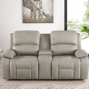 Westminster Power Headrest Zero Gravity Reclining Loveseat With Console Stone Gray Memory Foam Genuine Leather