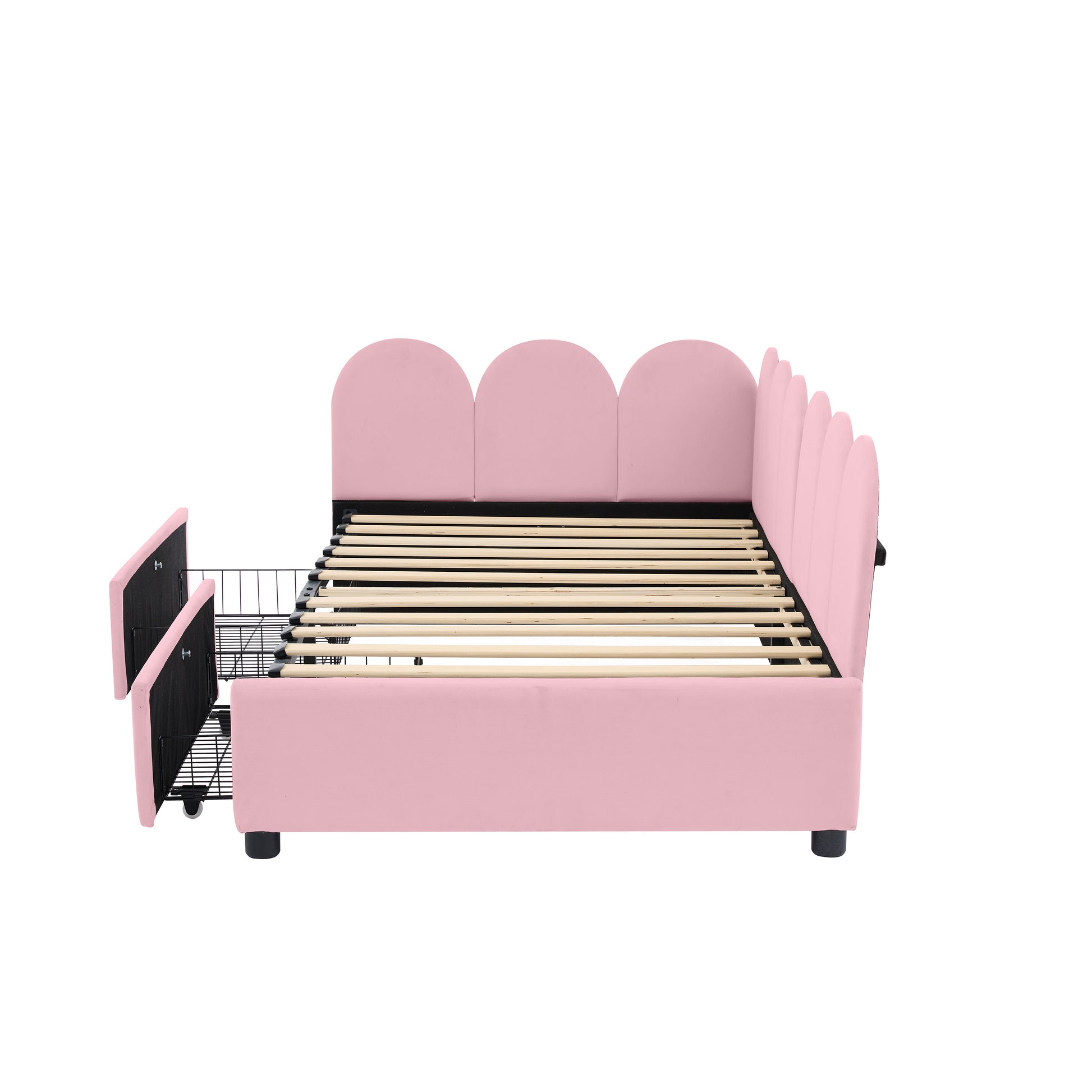 Twin Size Upholstered Daybed With 2 Drawers, Velvet Sofabed With Soft Fabric Headboard, No Box Spring Needed, Pink Twin Pink Wood Fabric