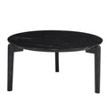 Living Room Coffee Table: Modern And Stylish 36 Inch Round Small Coffee Table, Imitation Marble Tabletop With Rubber Wood Solid Wood Legs, Wooden Coffee Table, Living Room, Office, Home Black Solid