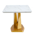 Table And Chair Set, The Table Is Equipped With A Marble Patterned Mdf Tabletop And Gold Table Legs.Dining Chairs,Gold Legged Upholstered Chairs Made Of Artificial Leather. Gold White Seats 6 Mdf
