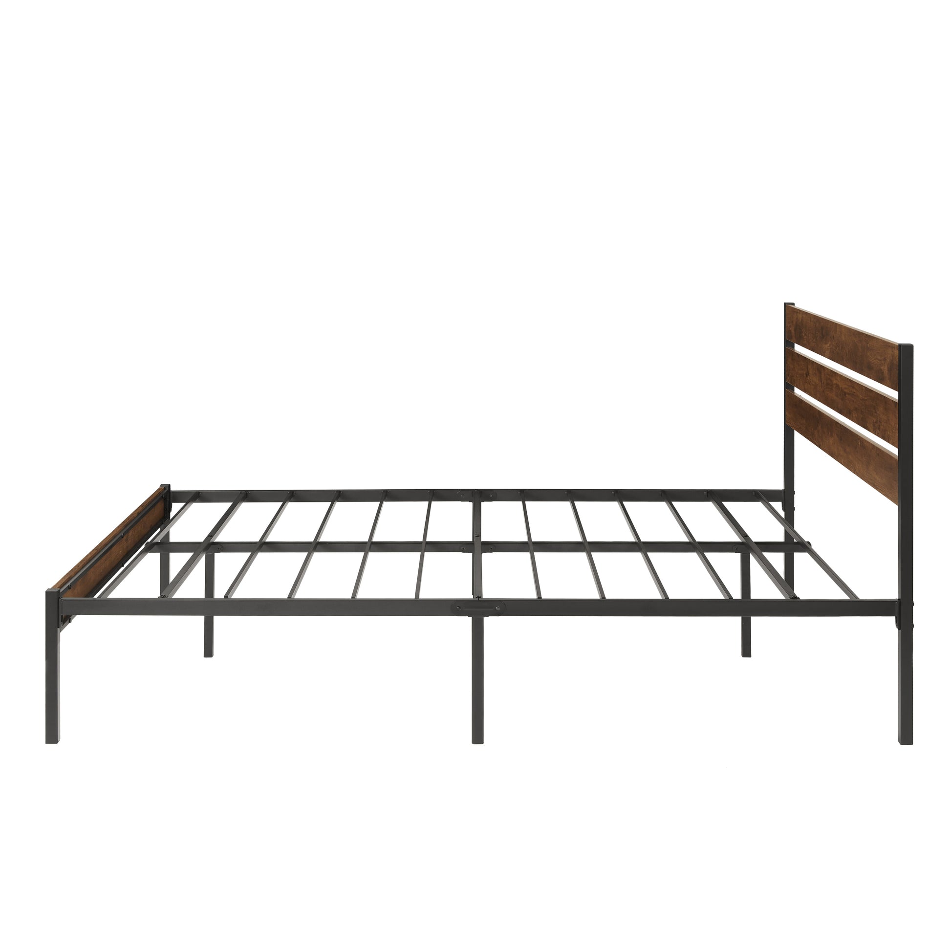 Queen Size Bed Frame With Wood Headboard, Metal Frame With Strong Slats, Noise Free,No Box Spring Needed Brown Queen Brown Metal & Wood