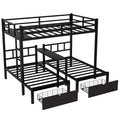 Full Xl Over Twin & Twin Triple Bunk Bed With Drawers, Multi Functional Metal Frame Bed With Desks And Shelves In The Middle, Black Full Xl Black Metal