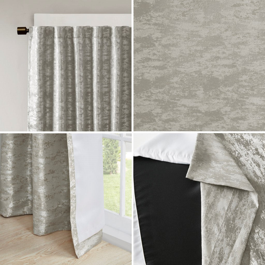 Jacquard Lined Total Blackout Rod Pocket Back Tab Curtain Panel Only 1 Pc Panel Grey Silver Polyester