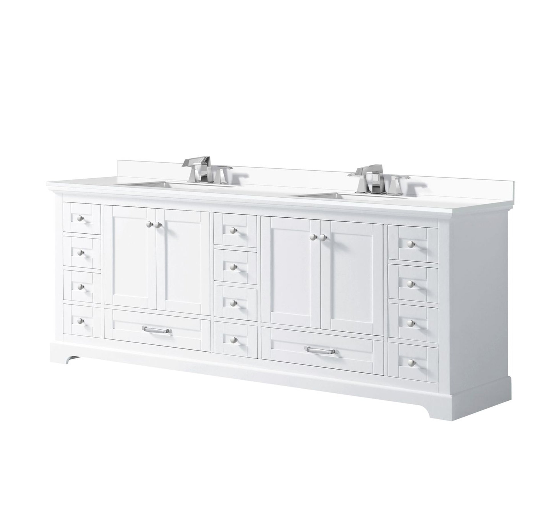 White Double Bath Vanity 84 In. W X 22 In. D, White Quartz Top, And Faucet Set White Plywood Wood