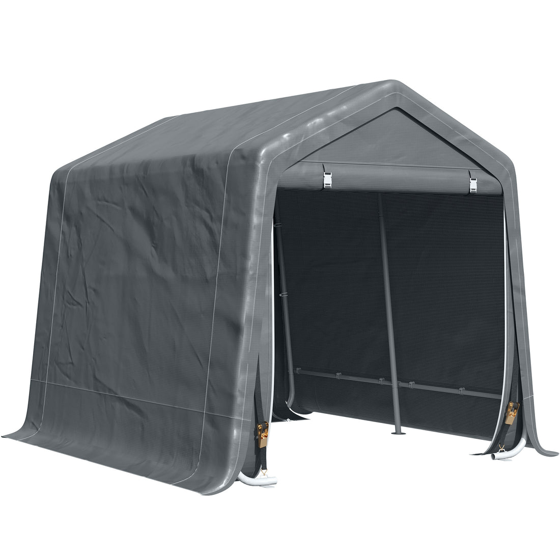 Outsunny 9' X 8' Carport Portable Garage, Heavy Duty Storage Tent, Patio Storage Shelter W Anti Uv Pe Cover And Double Zipper Doors, For Motorcycle Bike Garden Tools, Dark Gray Dark Gray Metal