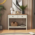 Farmhouse Style Console Table With 2 Drawer And Bottom Storage Shelf For Entryway, Rustic Side Table With Storage Drawer And Shelf For Living Room, Hallway Antique White Primary Living Space Farmhouse,Rustic Freestanding Drawers Console Tables