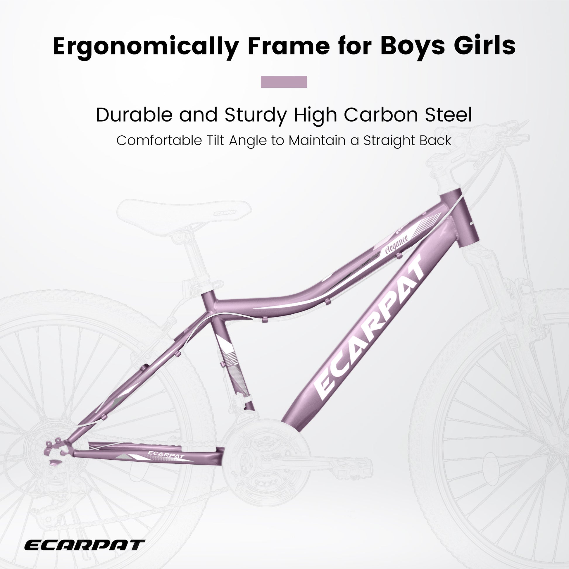 A24208 Ecarpat 24 Inch Mountain Bike, 21 Speed V Brake, Front Suspension, Carbon Steel Frame Mountain Bike For Teenagers Girls Women Bicycles Cycling Purple Durable Garden & Outdoor Polyurethane Foam Steel