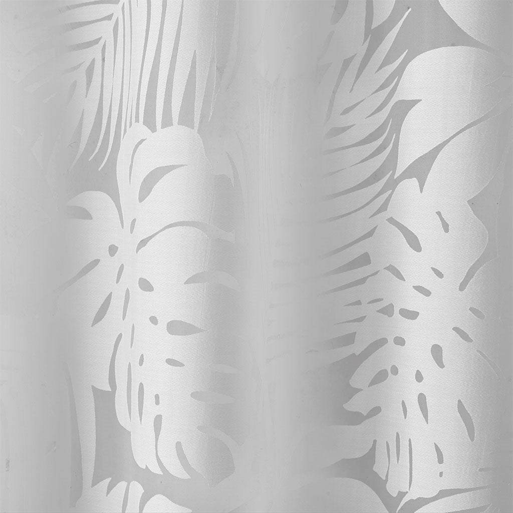 Palm Leaf Burnout Window Sheer Silver White Polyester