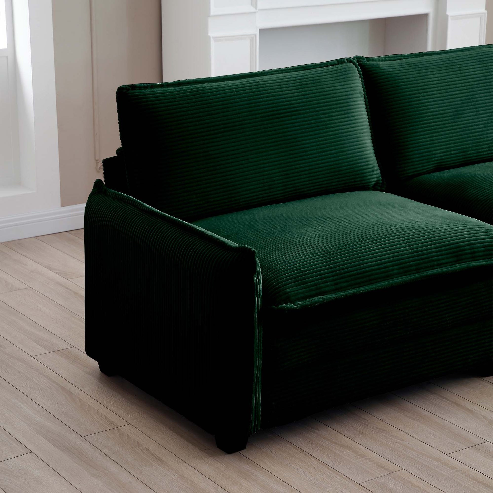 Warm And Cozy Sofa Set With Soft Cushions And Pillows, Home Theater Style Sofa Set Consisting Of A 3 Seater Sofa And Two Single Sofas Ingreen Corduroy Fabric Green Corduroy 5 Seat