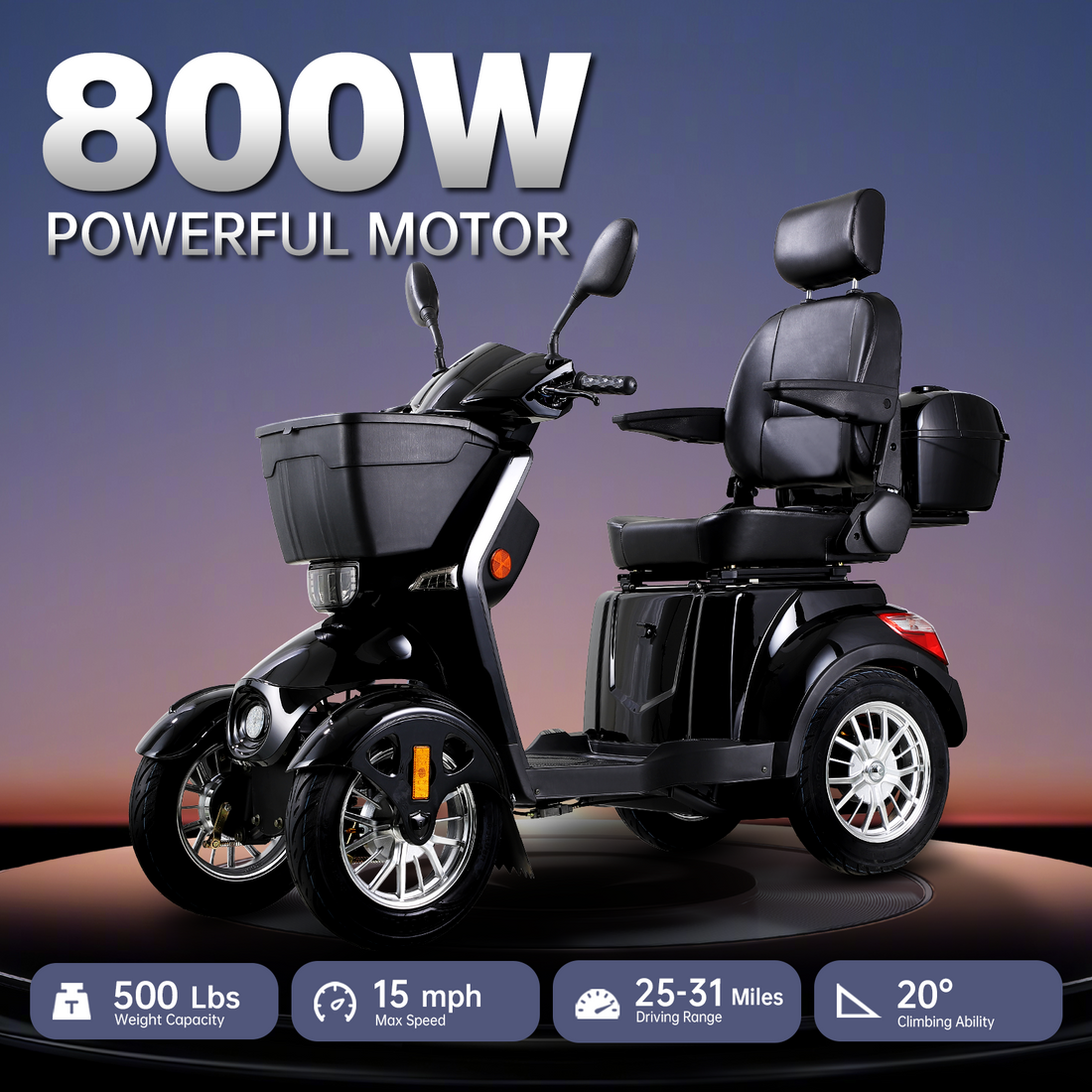 Xl3D4L Electric Mobility Recreational Travel Scooter For Adults,Mobility Scooters For Seniors, 4 Wheel Powered Mobility Scooters Black Abs Pc Abs Pc