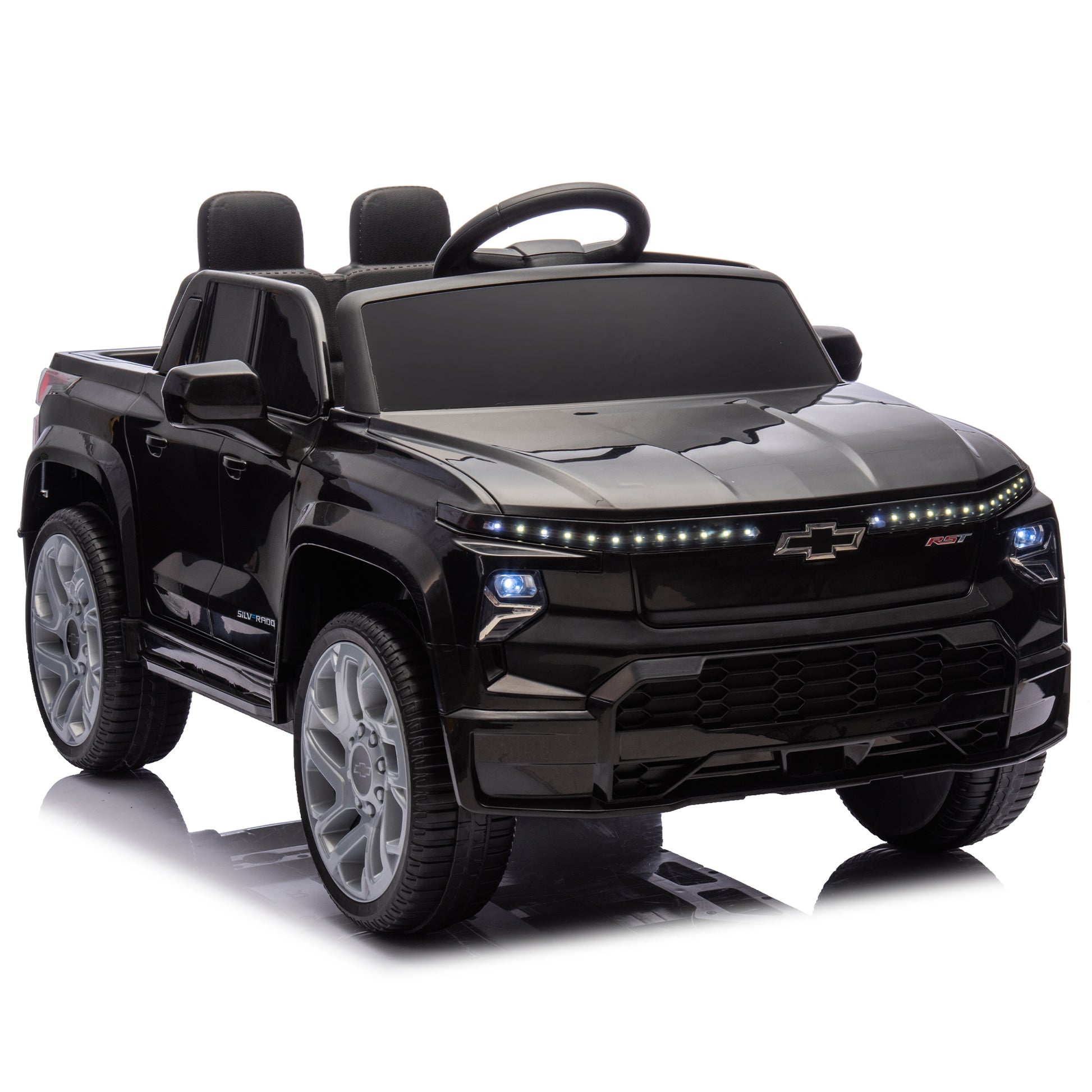 12V Kids Ride On Car W Parents Control,Licensed Chevrolet Silverado,Four Wheel Suspension,Led Lights,Bluetooth,Music,Usb,Mp3,Power Display,Speeds 1.86 3.11Mph For Kids Aged 2 5. Black 50 99 Lbs