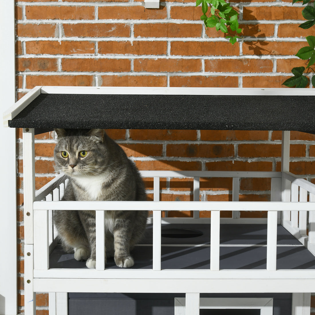 Pawhut Wooden Outdoor Cat House, Feral Cat Shelter Kitten Tree With Asphalt Roof, Escape Doors, Condo, Jumping Platform, Grey Grey Wood