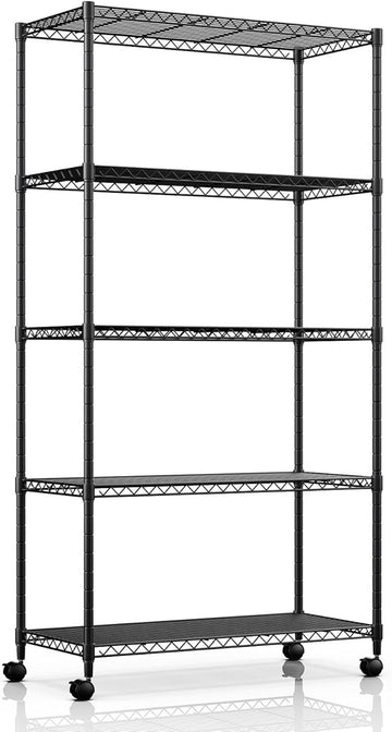 5 Tier Heavy Duty Storage Shelving Unit, 1250 Lbs Loading Capacity, 29.92" W X 13.98" D X 61.02" H, Black Black Steel