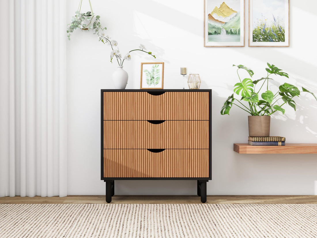 3 Drawer Cabinet, Suitable For Bedroom, Living Room, Study, Dining Room Black Particle Board