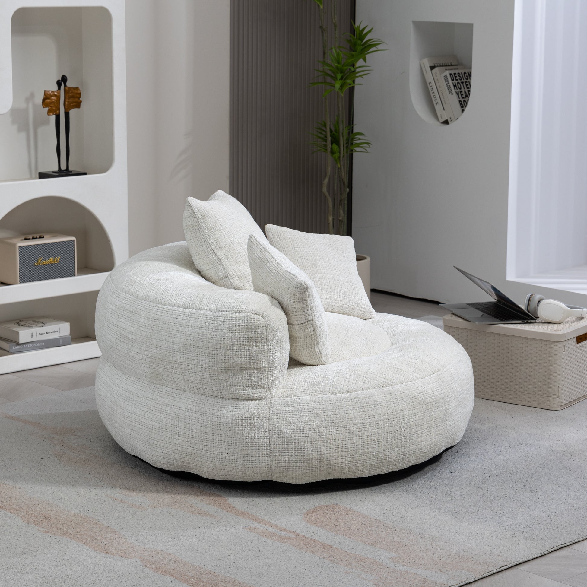 Coolmore Lazy Sofa Durable Comfort Lounger High Back Bean Bag Chair Couch With Three Pillows For Adults And Kids, Indoor & Outdoor, Single Gaming Sofa Chair For Bedroom,Office Beige Chenille Beige Foam Chenille 1 Seat