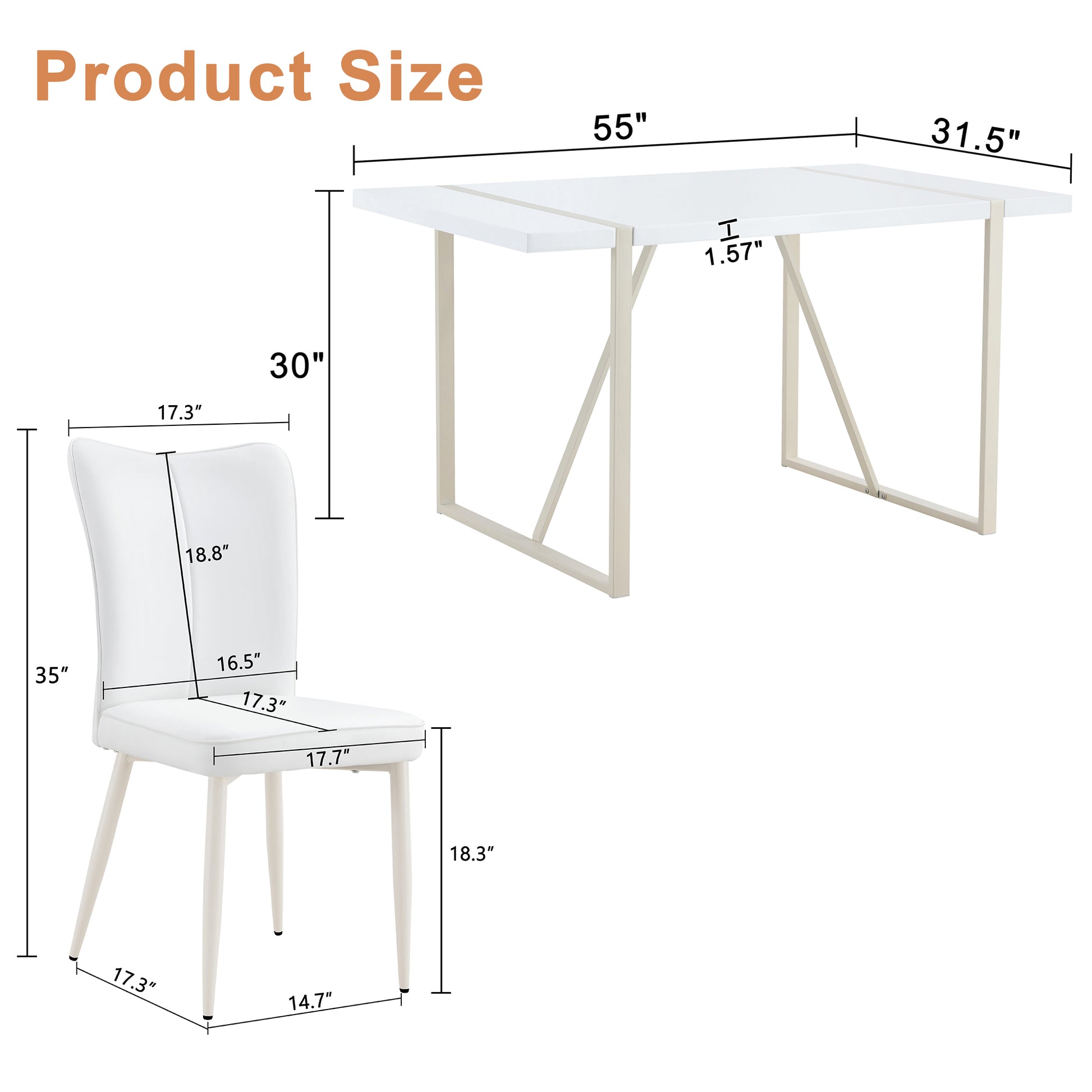 55"X31.5"Cream Style White Mdf Dining Table Set With 4 Armless Chairs.Mdf Tabletop And Metal Legs.The Backrest Of The Dining Chair Has A Vertical Line Design.Adding A Warm Atmosphere To Your Family.