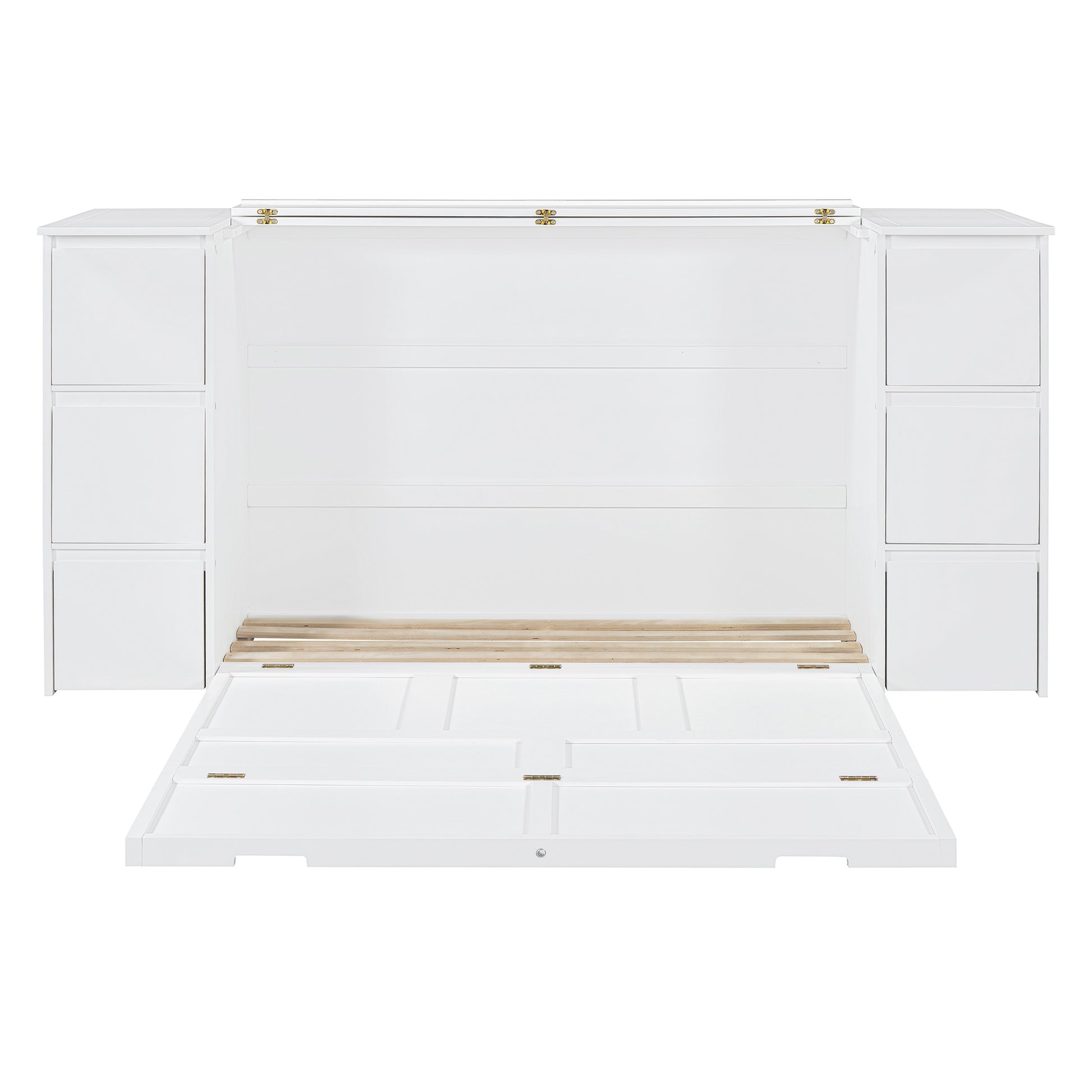 Full Size Murphy Bed With Drawers, Cabinets And Usb Ports,White Full White Mdf Lvl