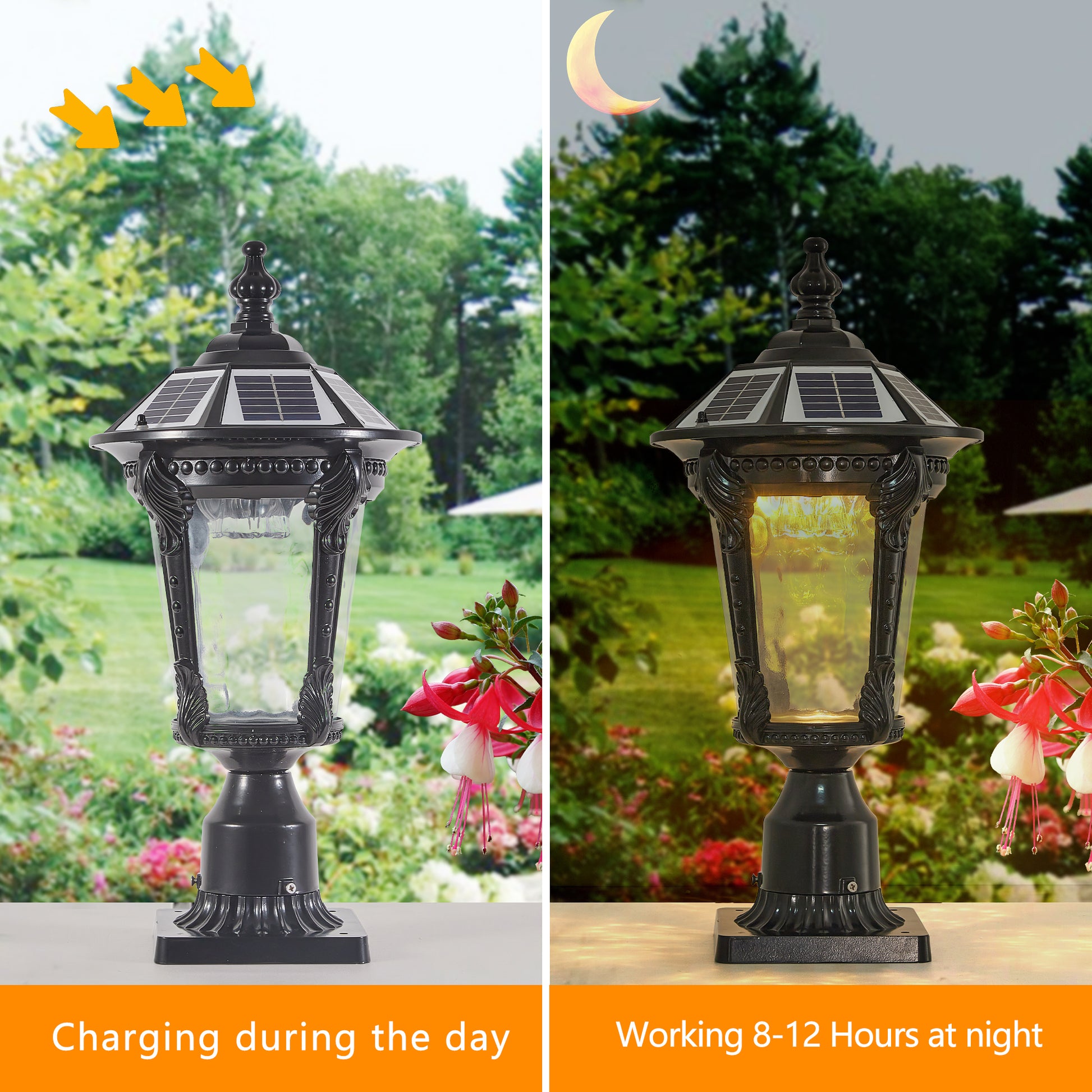 Retro Solar Lights With Dimmable Led 1 Pack Black Glass Aluminium