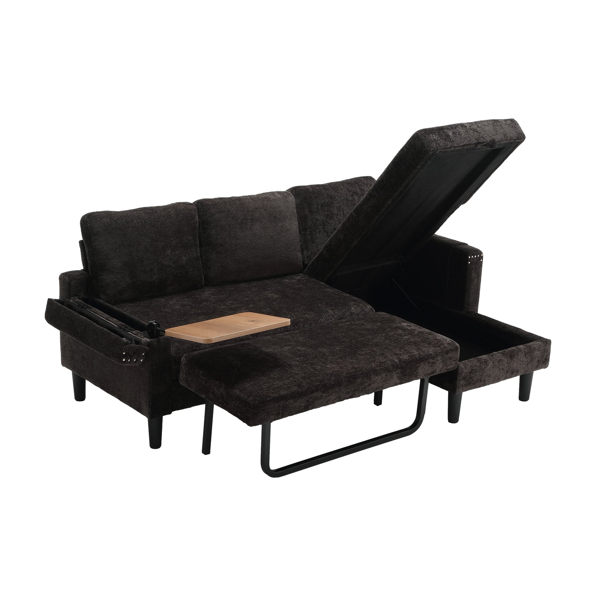 United Sectional Sofa Reversible Sectional Sleeper Sectional Sofa With Storage Chaise Black Chenille