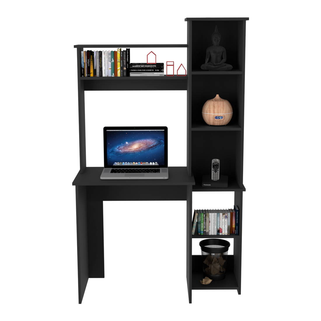 Versalles Writintg Desk, Two Superior Shelves, Five Cubbies Black Black Computer Desk Office Modern Freestanding Rectangular Shelves Desk Rectangular Particle Board Particle Board