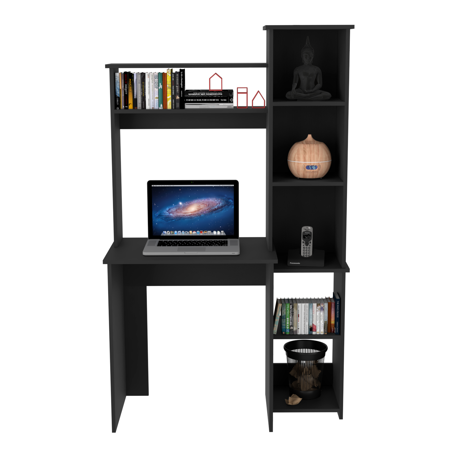 Versalles Writintg Desk, Two Superior Shelves, Five Cubbies Black Black Computer Desk Office Modern Freestanding Rectangular Shelves Desk Rectangular Particle Board Particle Board