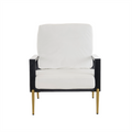 Modern Low Back White Upholstered Accent Armchair With Gold Metal Legs & Rubberwood Frame, Chic Wide Armrest Minimalist Lounge Chair With Pillow Back, Single Sofa Chair For Living Room&Balcony