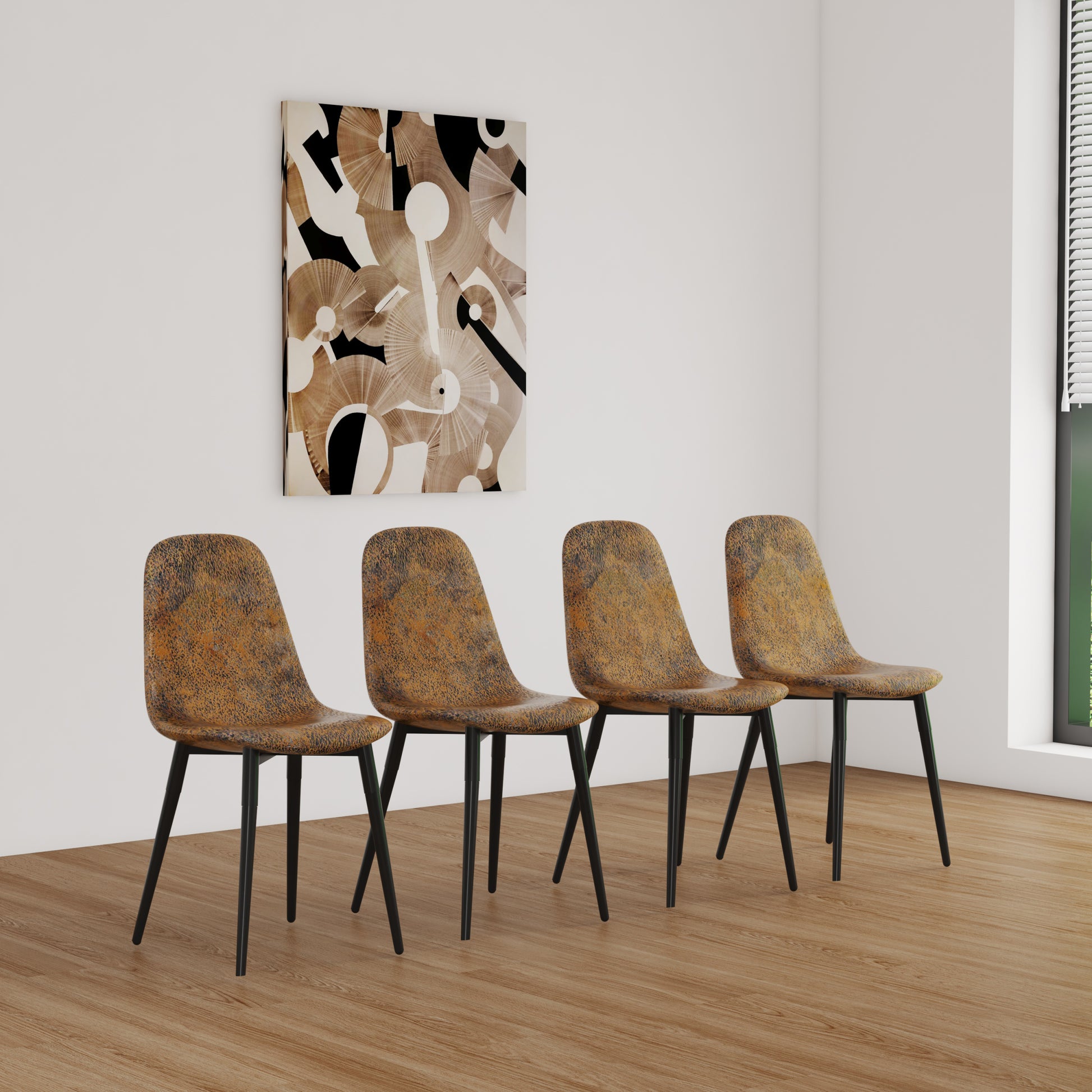 Scalable Mdf Modern Dining Table And Chair Set, Suitable For 2 6 People, White Dining Table And Modern Brown Round Dining Chair 4 Piece Set, Medieval Dining Table Set, Metal Base And Suede Chair Brown White Mdf