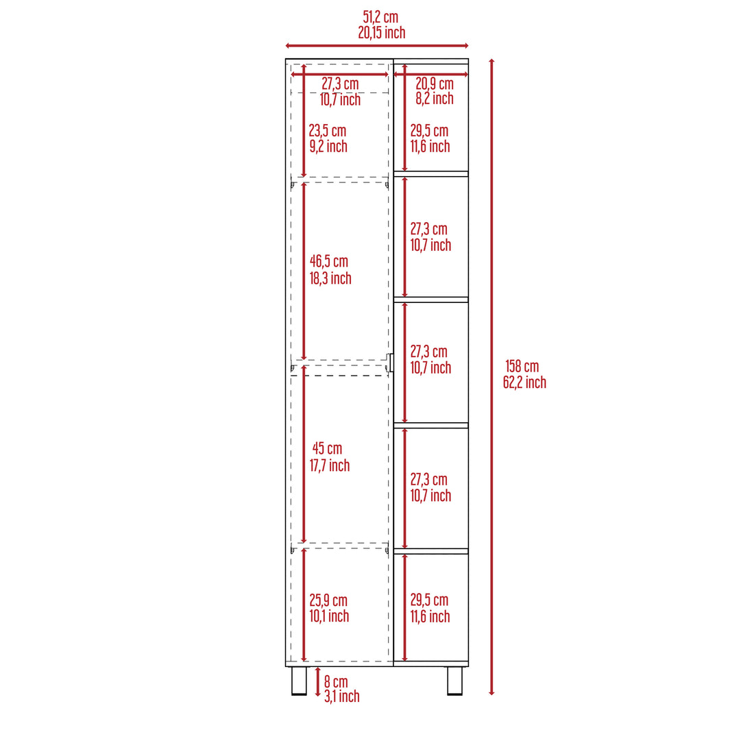 Los Angeles Linen Cabinet, Five Shelves, One Cabinet, Divisions Beige 1 5 18 To 23 In 60 In & Above Bathroom Freestanding Contemporary 5 10 Inches Melamine Melamine