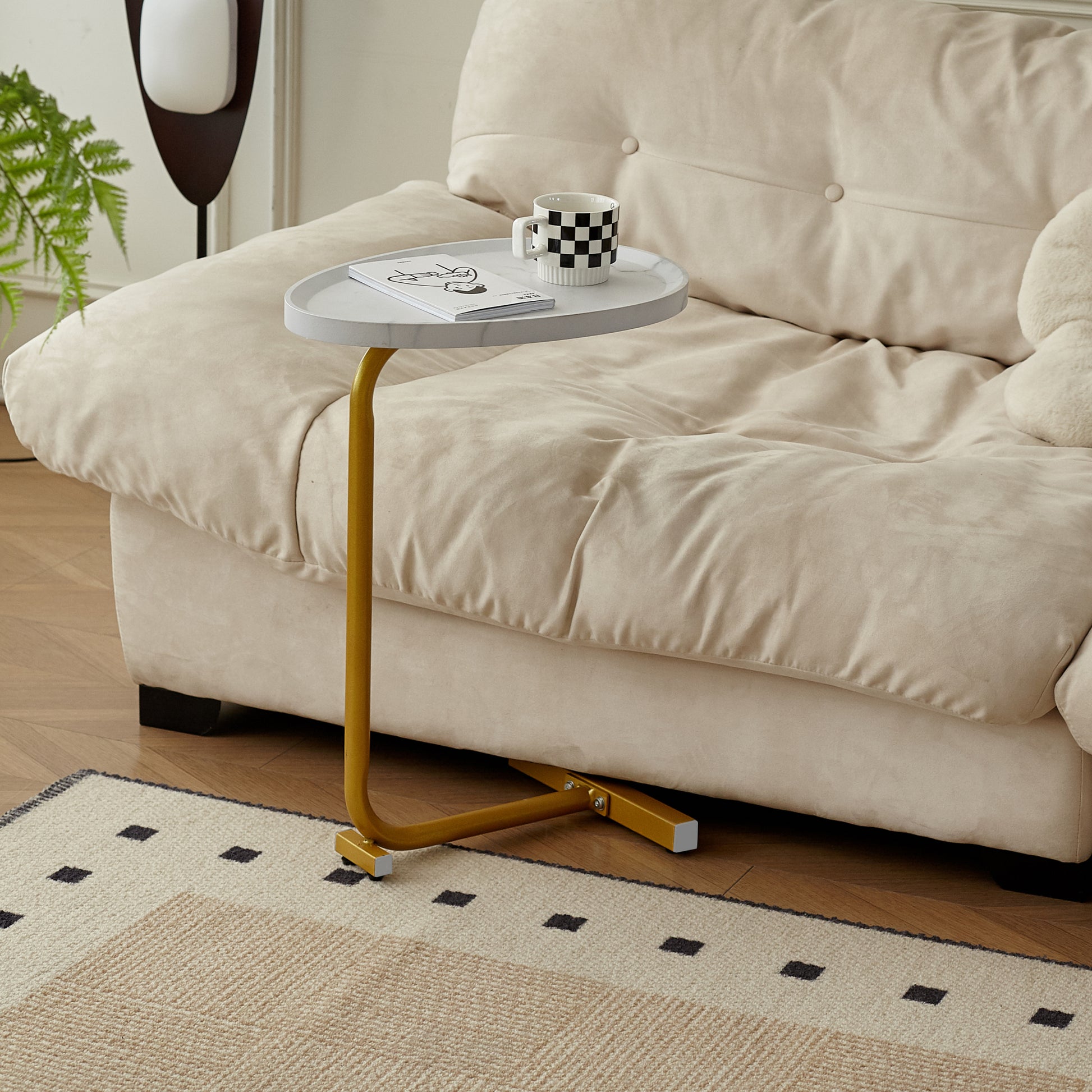 2 Pieces White C Shaped Side Table, C Shaped End Table, Side Table For Couch And Bed, Small Side Table For Small Spaces White Metal