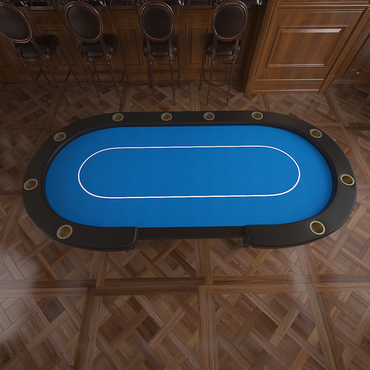 96" Oval Aura Poker Table For 10 Players Texas Holdem Poker Card With Bet Line Felt Surface Jumbo Cup Holders Blue Blue Primary Living Space Modern Wood