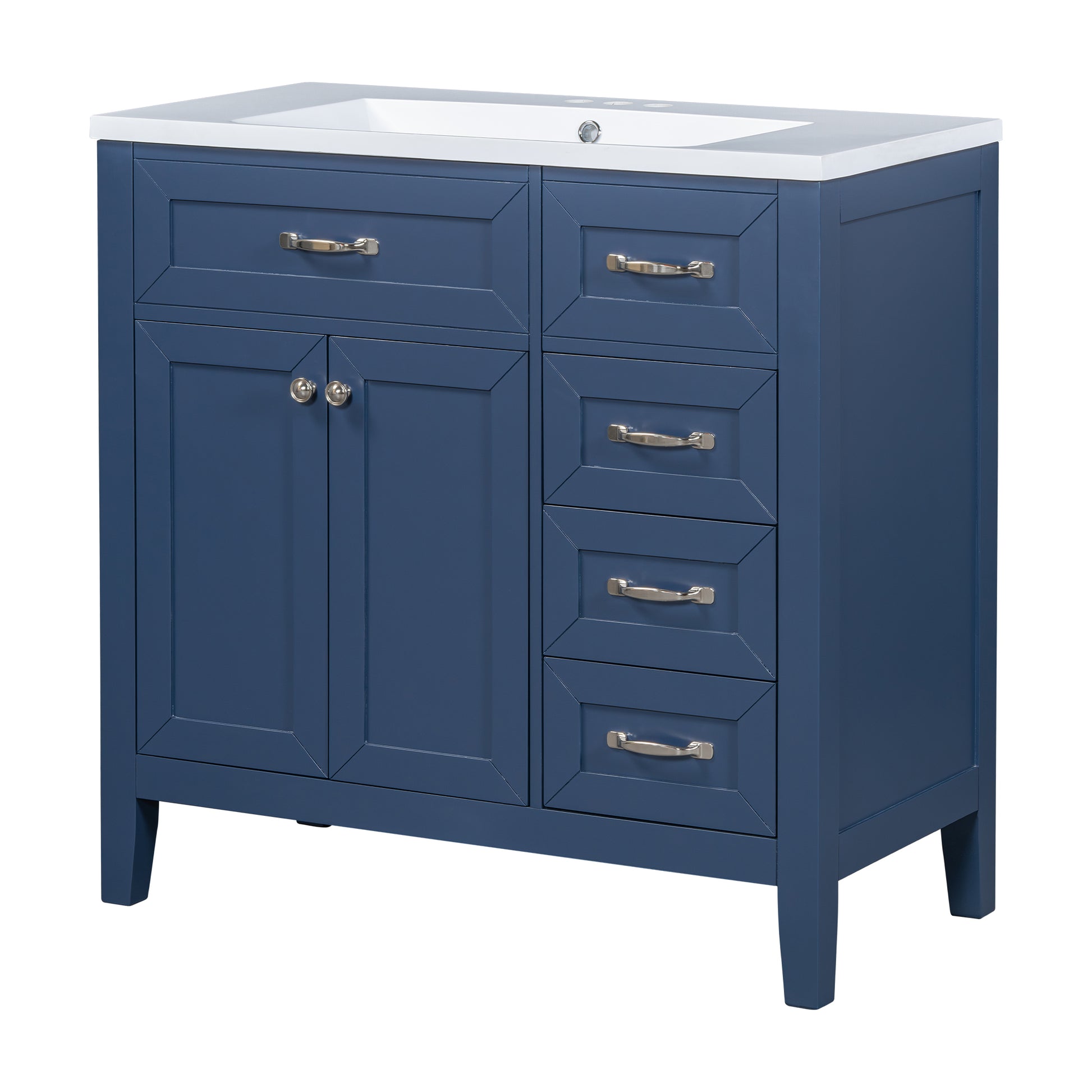 36" Bathroom Vanity With Sink Combo, Blue Bathroom Cabinet With Drawers, Solid Frame And Mdf Board Blue Solid Wood Mdf