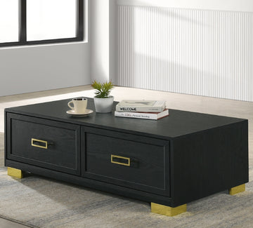 1Pc Contemporary Coffee Table Storage Drawers Black Gold Finish Metal Pull Knob Living Room Wooden Modern Furniture Black,Gold Primary Living Space Contemporary,Modern,Ultra Modern Drawers