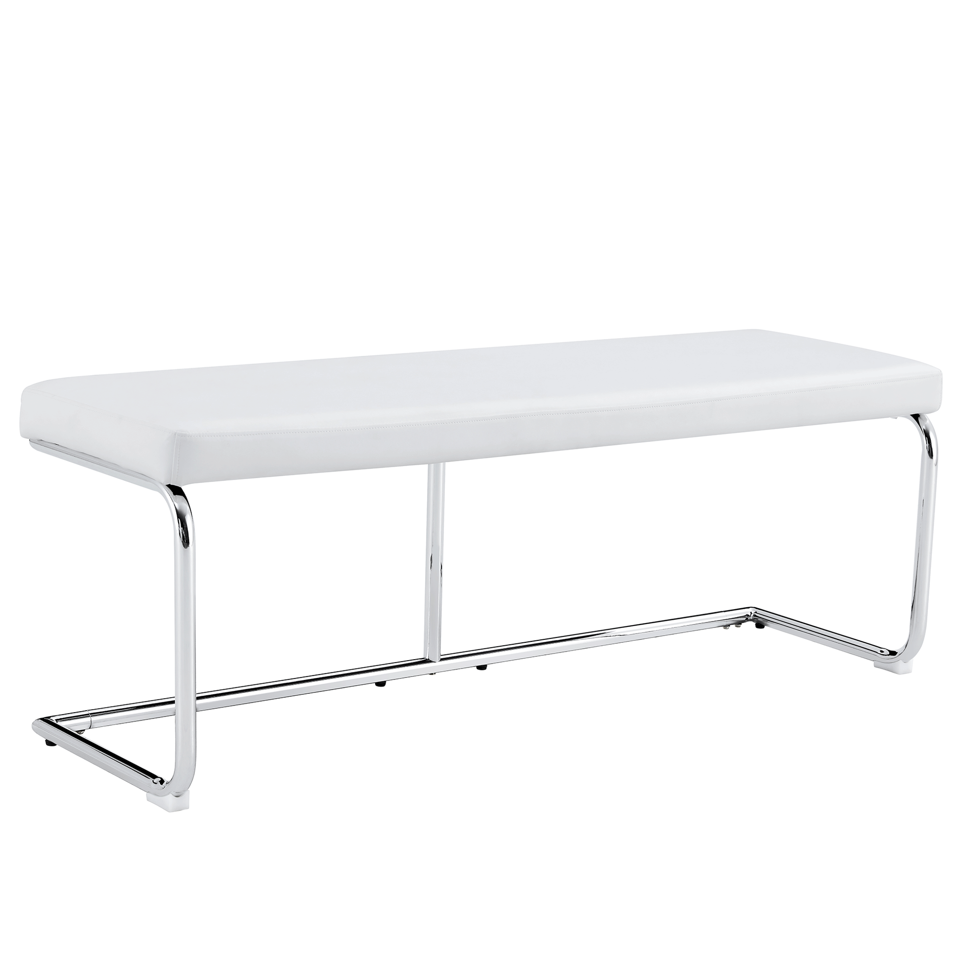 White Shoe Changing Stool, Silver Metal Legs, Sofa Stool Dining Chair, Suitable For Bedroom ,Fitting Room, Storage Room, Dining Room, Living Room. 005 White Pu