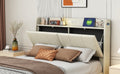 Queen Size Floating Bed Frame With Storage Headboard, Modern Upholstered Platform Bed With Touch Sensor Night Light And Usb Charger, Beige Queen Beige Bed Frame Wood