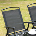 Outsunny 8 Piece Patio Dining Set With Table Umbrella, 6 Folding Chairs And Rectangle Dining Table, Outdoor Patio Furniture Set, Black Black Metal