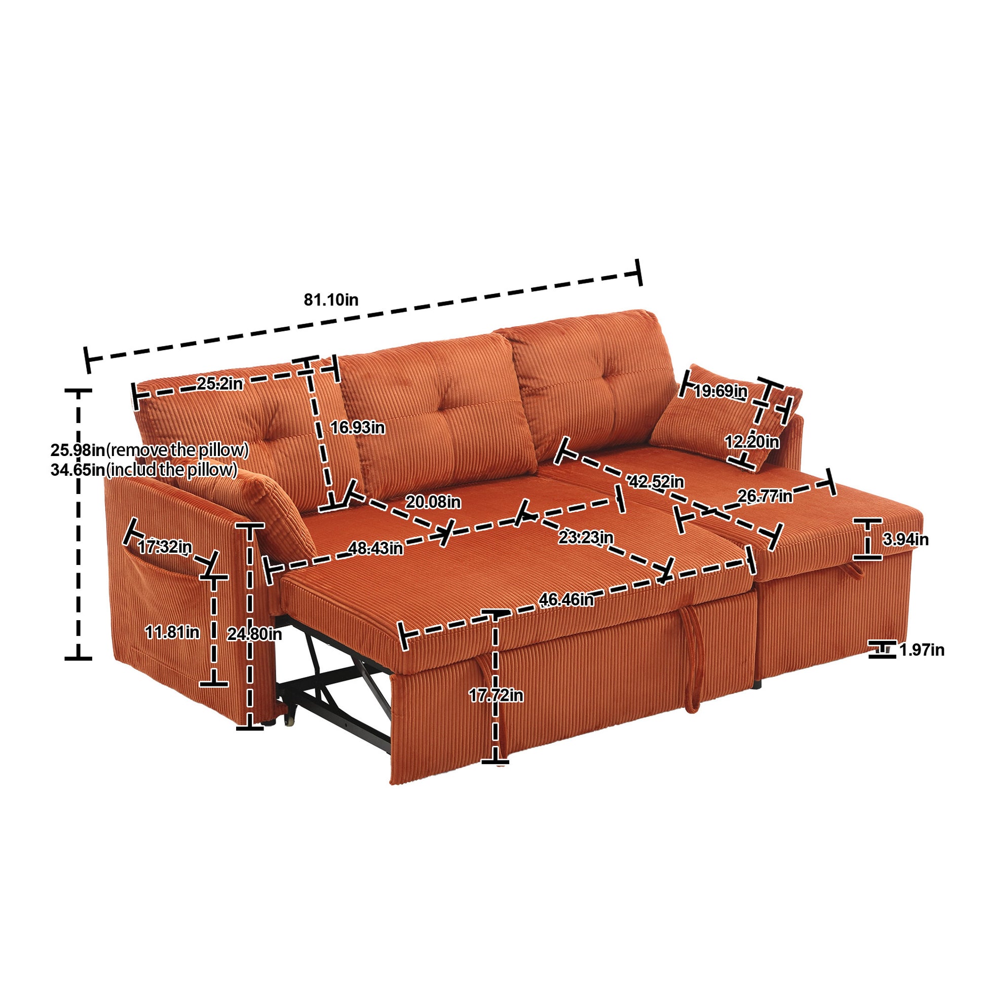 United Modular Sectional Sofa L Shaped Modular Couch With Reversible Chaise Modular Sofa Sectional Couch With Storage Seats Orange Velvet 3 Seat