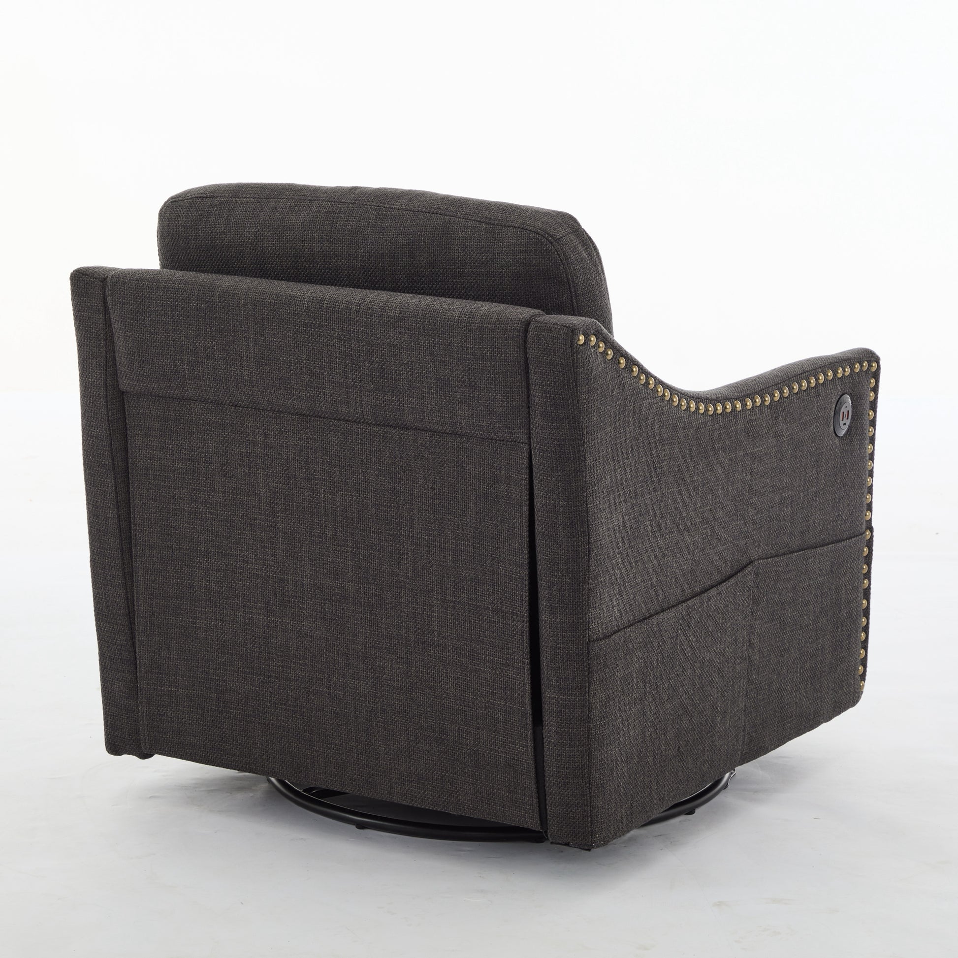 Dark Grey 360 Degree Swivel Rotating Accent Chair With Usb And Magazine Book For Living Room And Hotel Bed Room,Upholstered Accent Chair With Cooper Nail Dark Grey White Primary Living Space American Design,Classic,Modern Pine Foam Wood Fabric