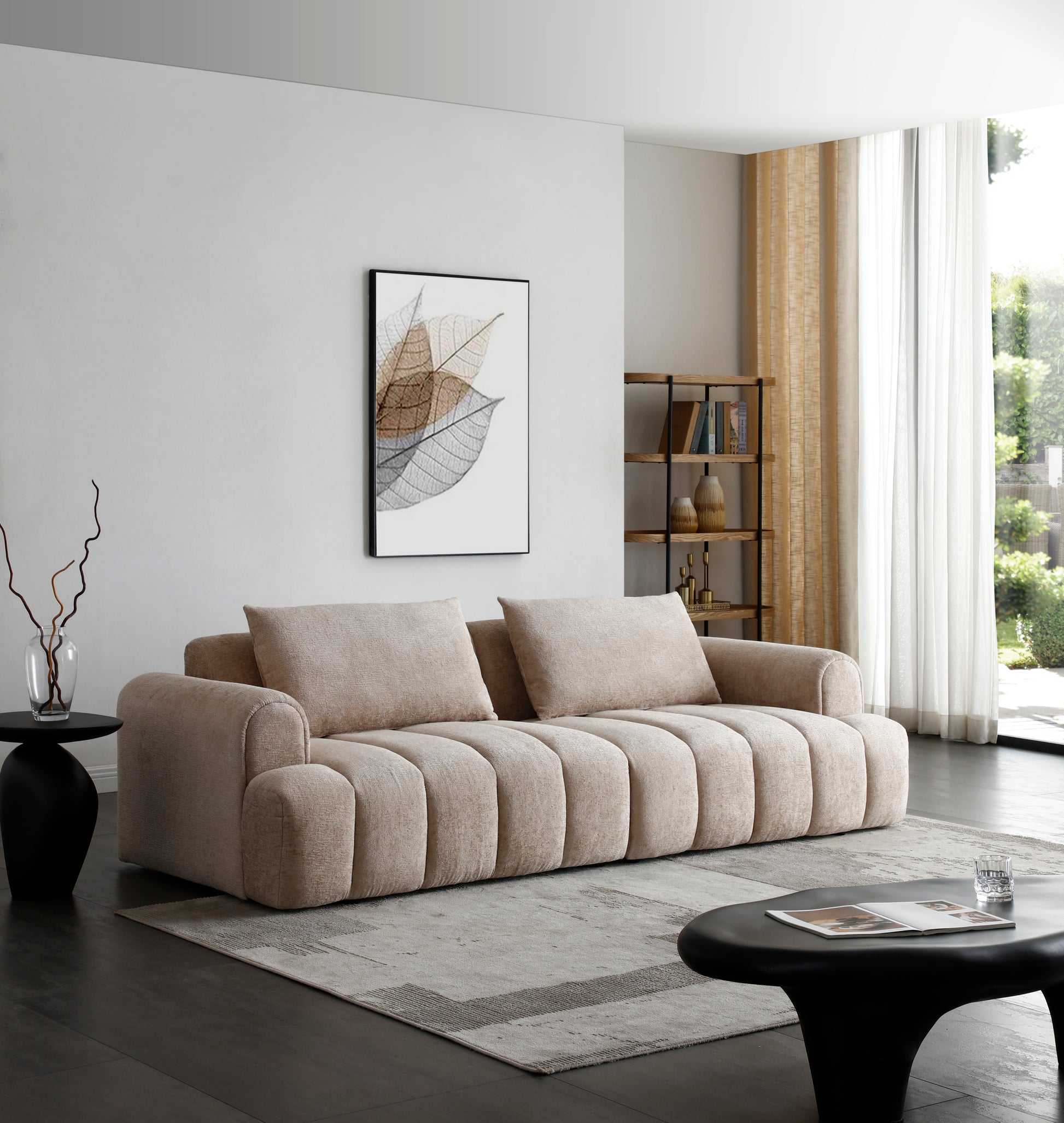 Modern Sectional Sofa, 4 Seater, Chenille Velvet Upholstered Sofa Couch For Living Room Apartment Small Space Camel Chenille Wood Primary Living Space Medium Soft Cushion Back Modern Eucalyptus Foam Solid Wood 4 Seat