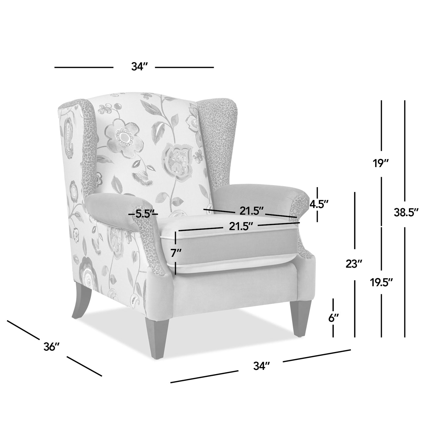 Anya Boho Chic Wingback Accent Arm Chair, Floral & Leopard, Blue Teal & Yellow Gold Velvet Teal Multi Foam Fabric