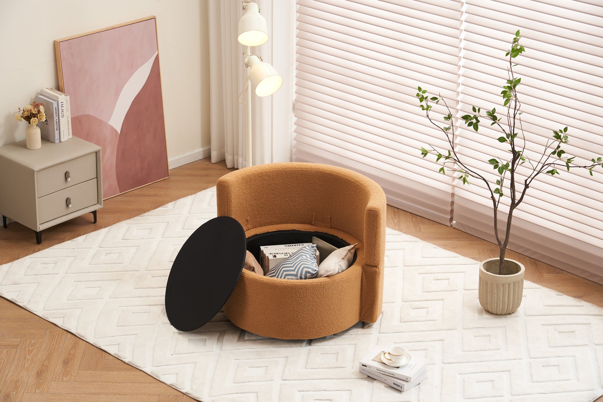 029 Teddy Fabric Swivel And Storage Chair With Back Cushion For Living Room,Khaki Khaki Primary Living Space Modern Foam Teddy