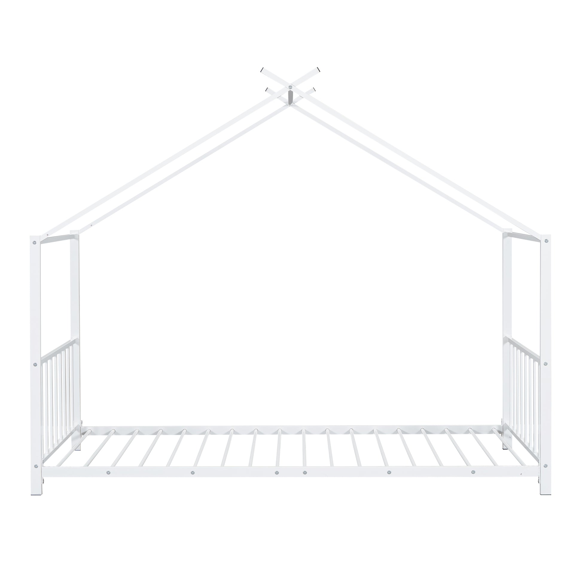 Twin Size Metal House Platform Bed, White Box Spring Not Required Twin White Metal Bedroom Bed Frame Metal