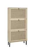 Rattan 3 Door Shoe Rack, Freestanding Modern Shoe Storage Cabinet, For Entryway Natural Particle Board